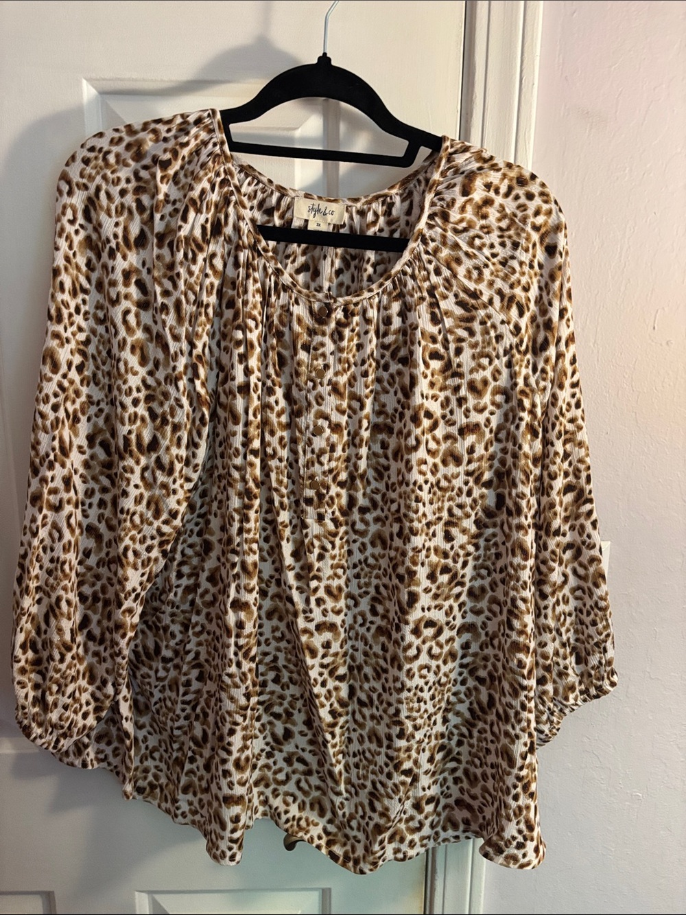 Style & Co. Leopard Print Peasant Blouse - Brown & Cream